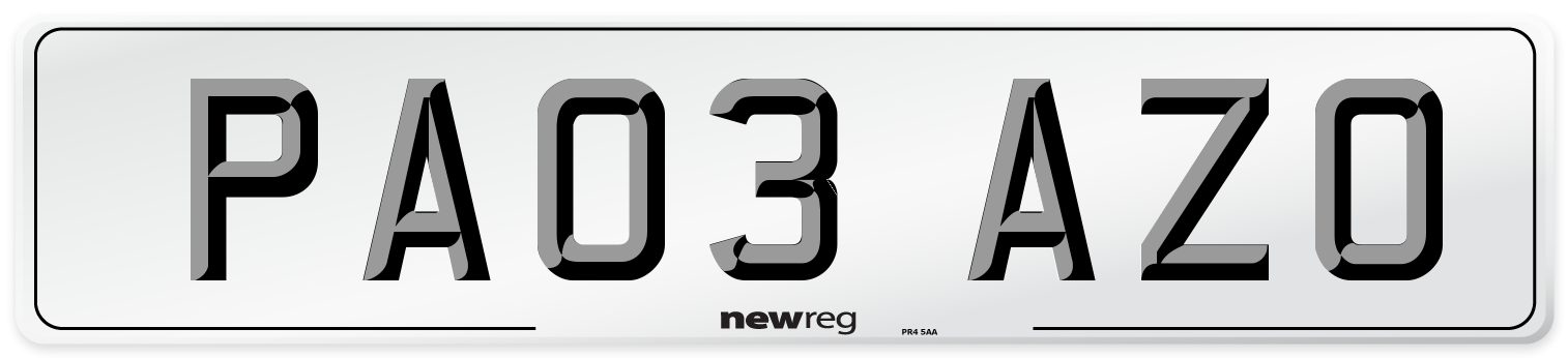 PA03 AZO Number Plate from New Reg